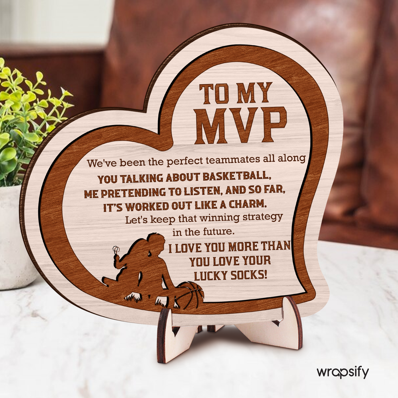 Wooden Heart Sign - Basketball - To My Man - I Love You - Gan26008