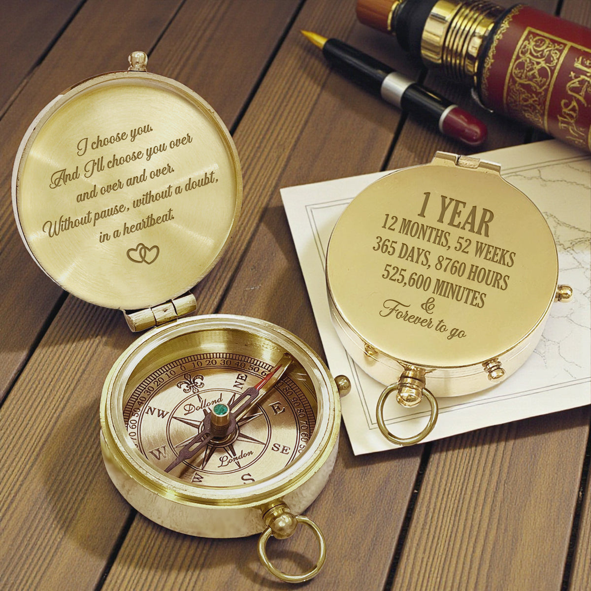 Personalized Engraved Bronze Compass - Handmade 1 year Anniversary Gift for Couples | Custom Name, Date - Gpb26261