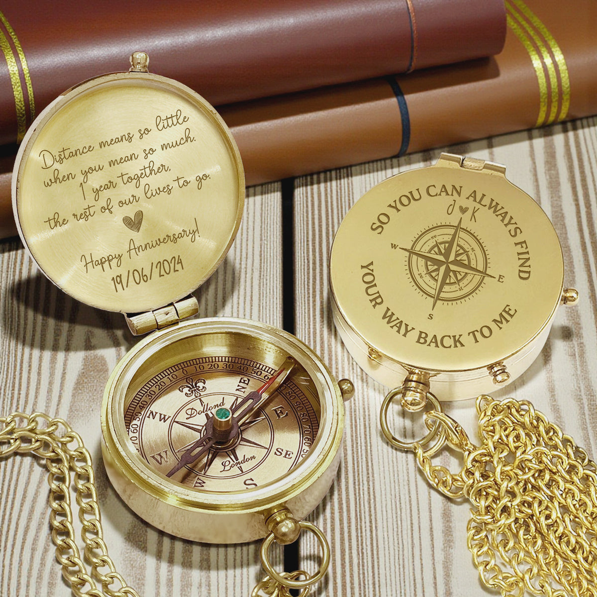 Personalized Engraved Bronze Compass - Handmade 1 year Anniversary Gift for Couples | Custom Name, Date - Gpb26262