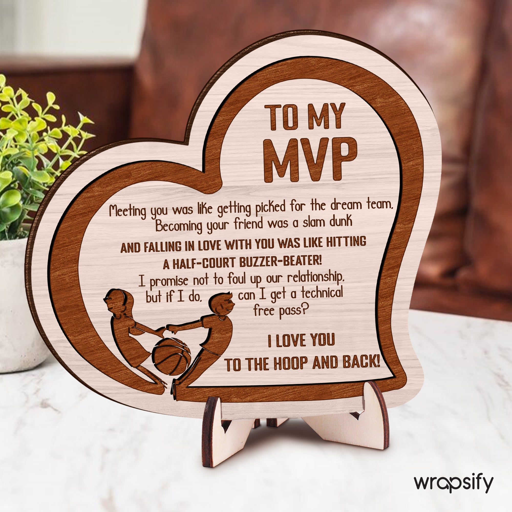 Wooden Heart Sign - Basketball - To My Man - I Love You To The Hoop And Back - Gan26007