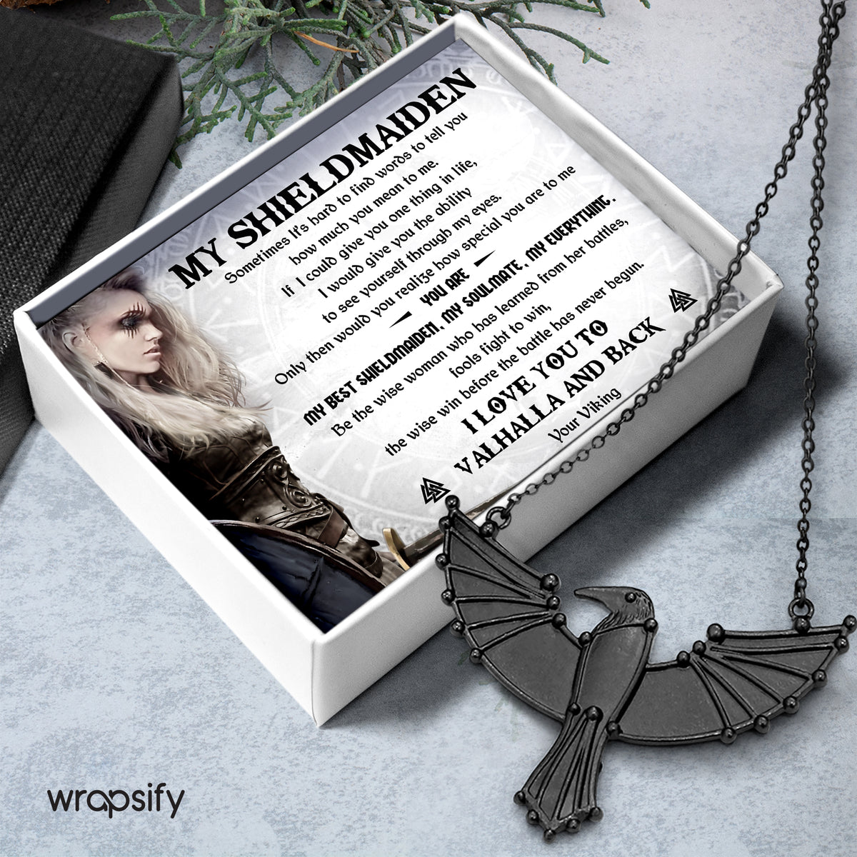 Dark Raven Necklace - Viking - My Shield Maiden - I Love You To Valhalla And Back - Gncm13013