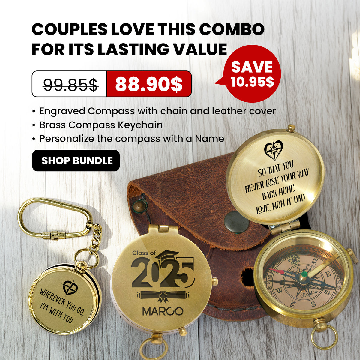 Combo Personalized Engraved Compass and Keychain - To My Children - Gpc16001
