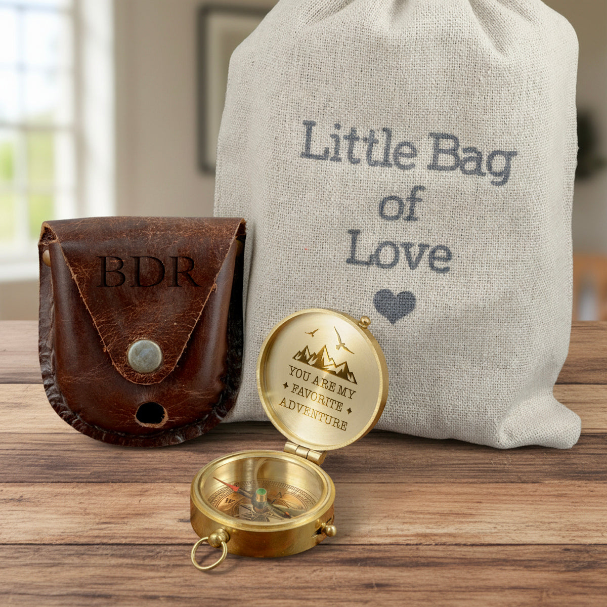 Personalized Engraved Bronze Compass - Handmade 7 years Anniversary Gift for Couples | Custom Name, Date - Gpb26269