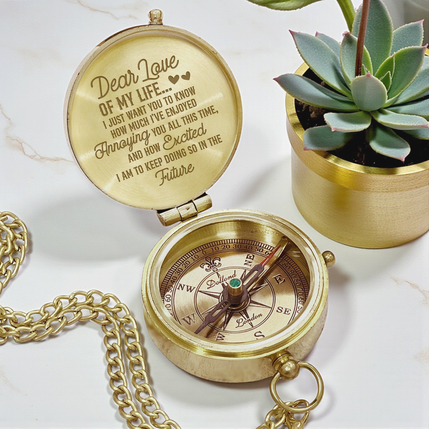 Personalized Engraved Bronze Compass - Handmade 1 year Anniversary Gift for Couples | Custom Name, Date - Gpb26264