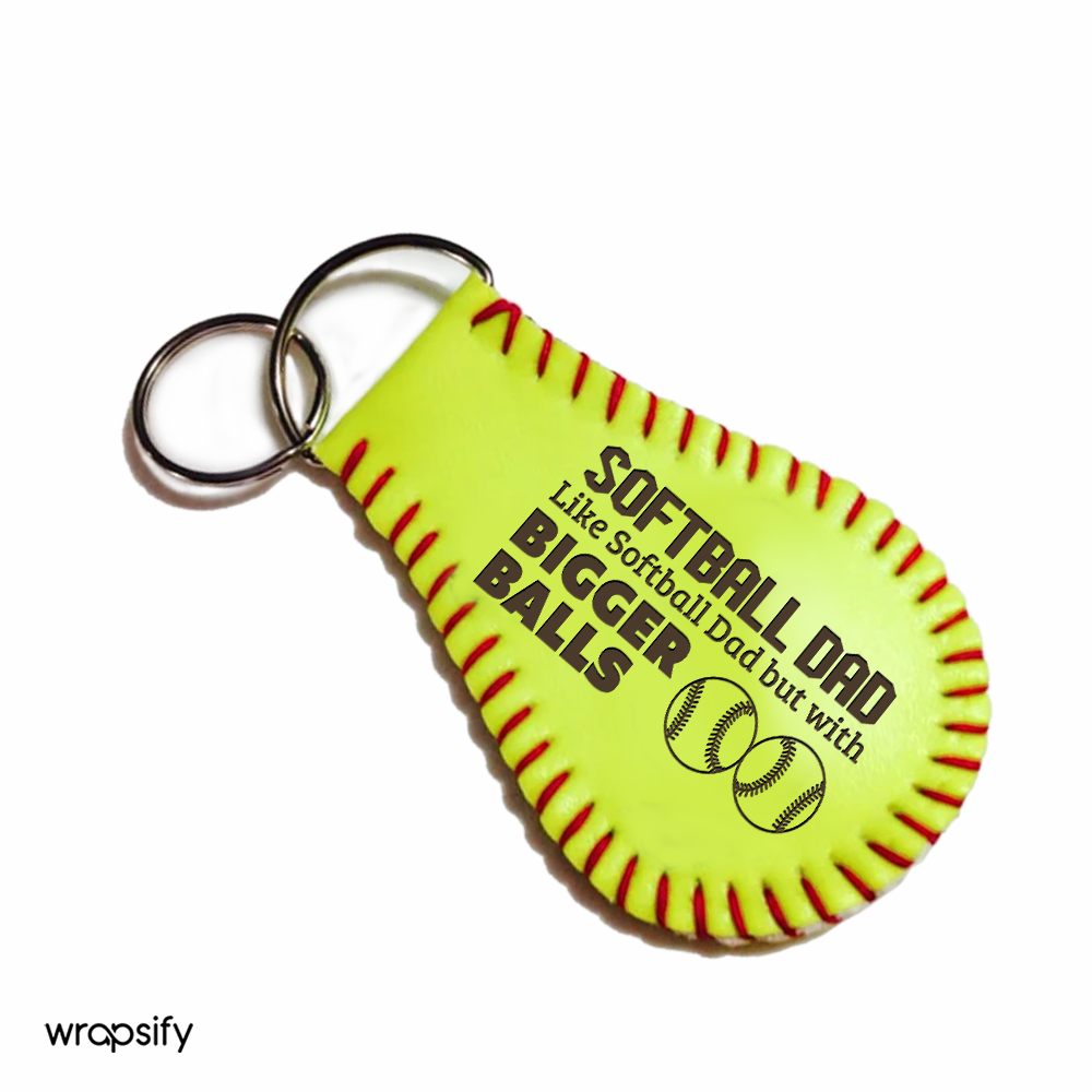 Handmade Leather Softball Keychain - Softball - To My Dad - Softball Dad But With Bigger Balls - Gkqc18003