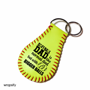 Handmade Leather Softball Keychain - Softball - To Myself - Softball Dad Is Like Normal Dad But Bigger Balls - Gkqc34001