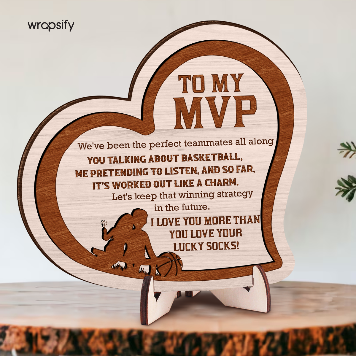 Wooden Heart Sign - Basketball - To My Man - I Love You - Gan26008