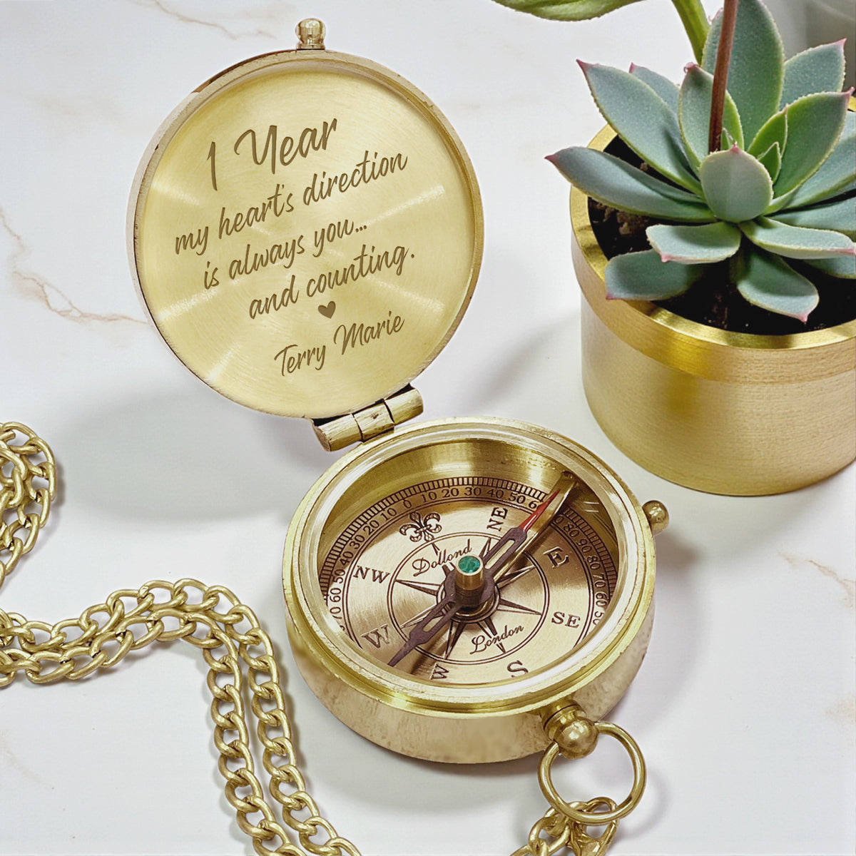 Personalized Engraved Bronze Compass - Handmade 1 year Anniversary Gift for Couples | Custom Name, Date - Gpb26263