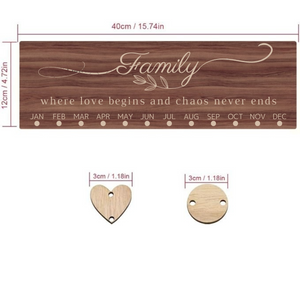 Wall Mounted Birthday Calendar - Family - Where Love Begins - Gana19001