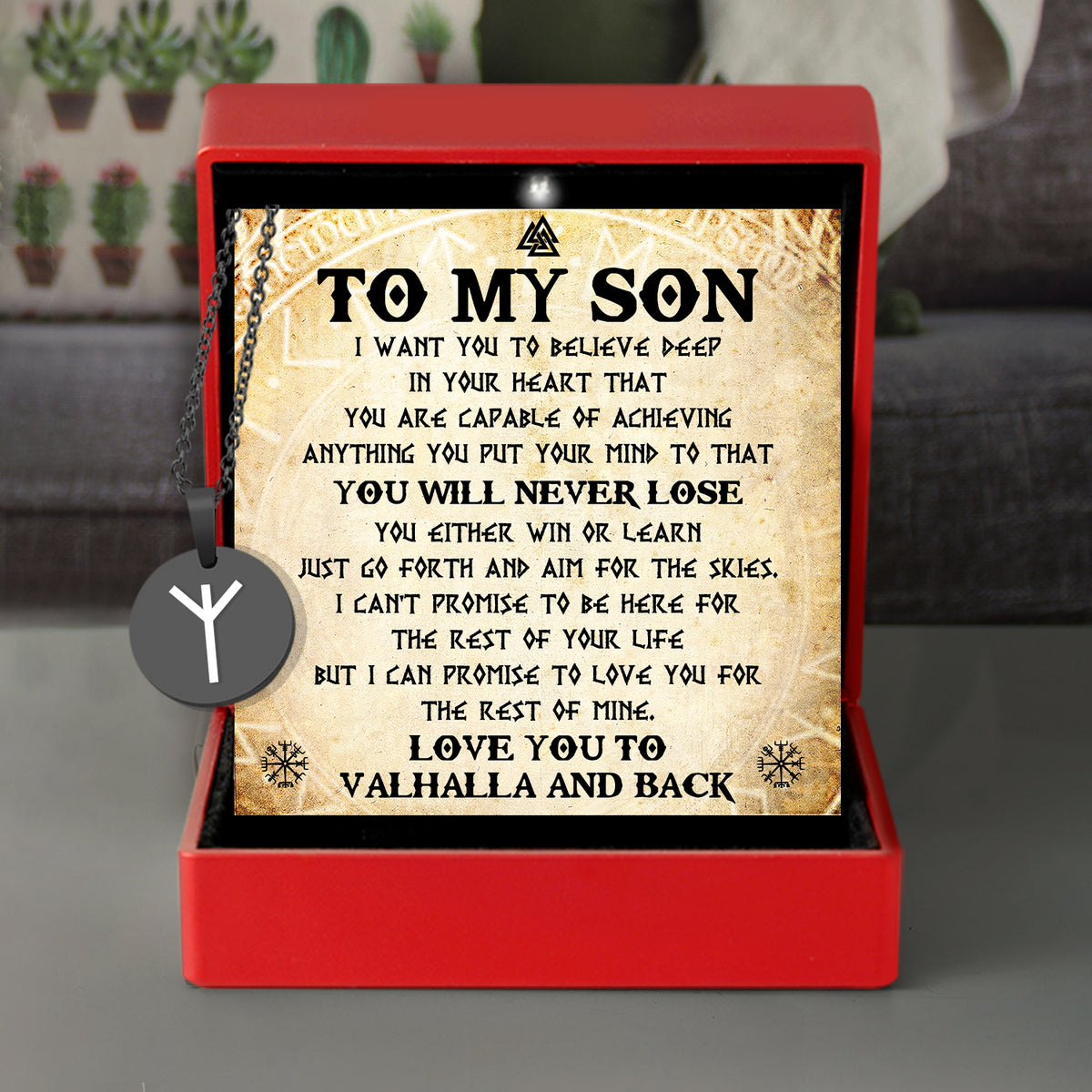Strength & Protection Rune Necklace - Viking - To My Son - I Love You To Valhalla And Back - Gawi16002