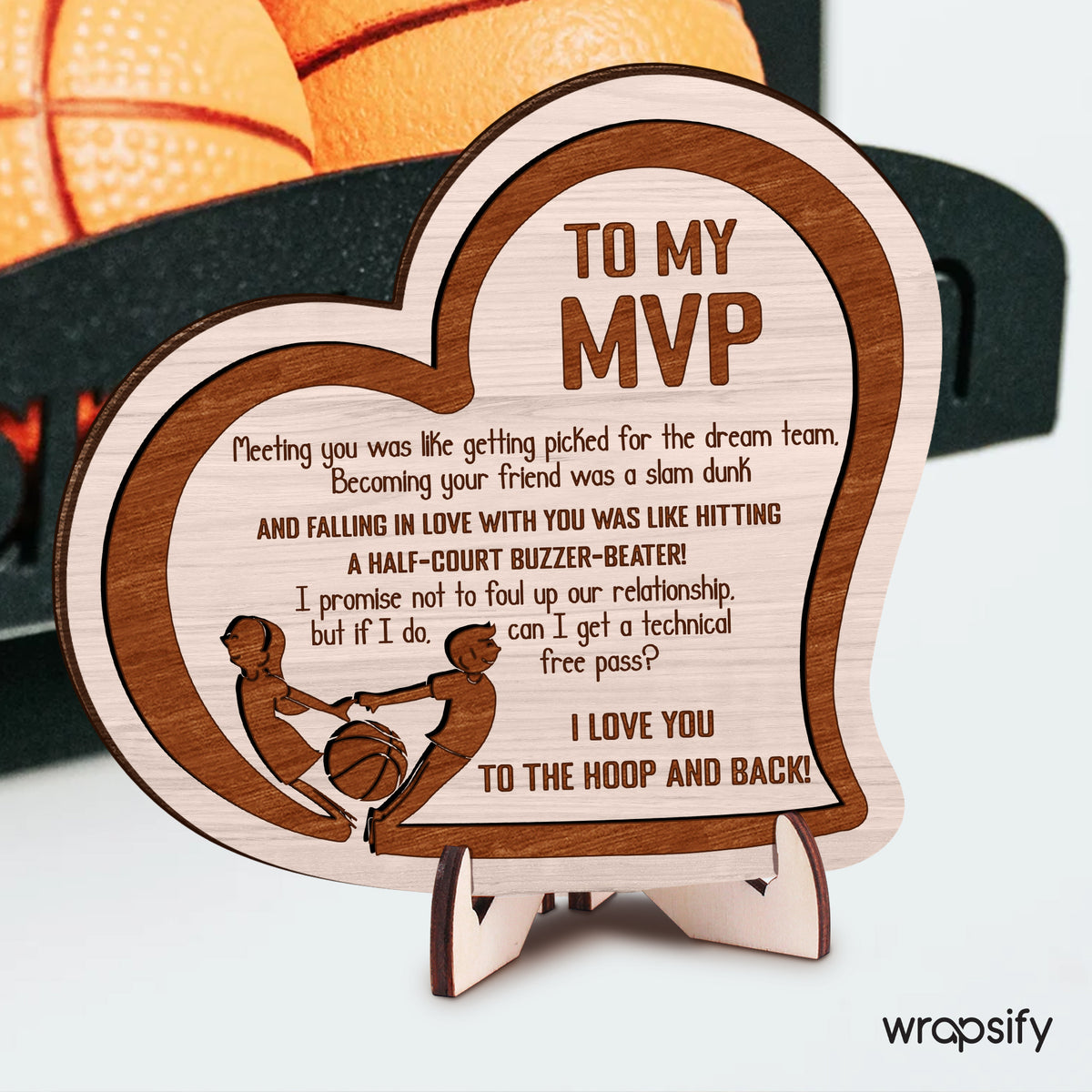 Wooden Heart Sign - Basketball - To My Man - I Love You To The Hoop And Back - Gan26007