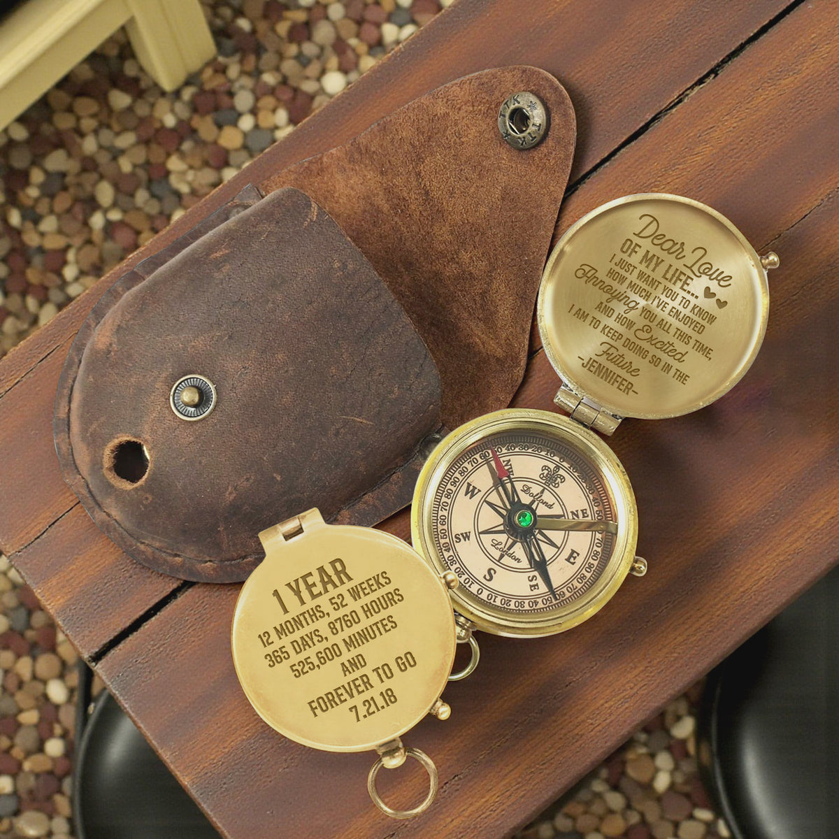 Personalized Engraved Bronze Compass - Handmade 1 year Anniversary Gift for Couples | Custom Name, Date - Gpb26264
