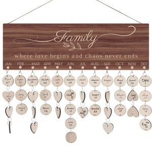 Wall Mounted Birthday Calendar - Family - Where Love Begins - Gana19001