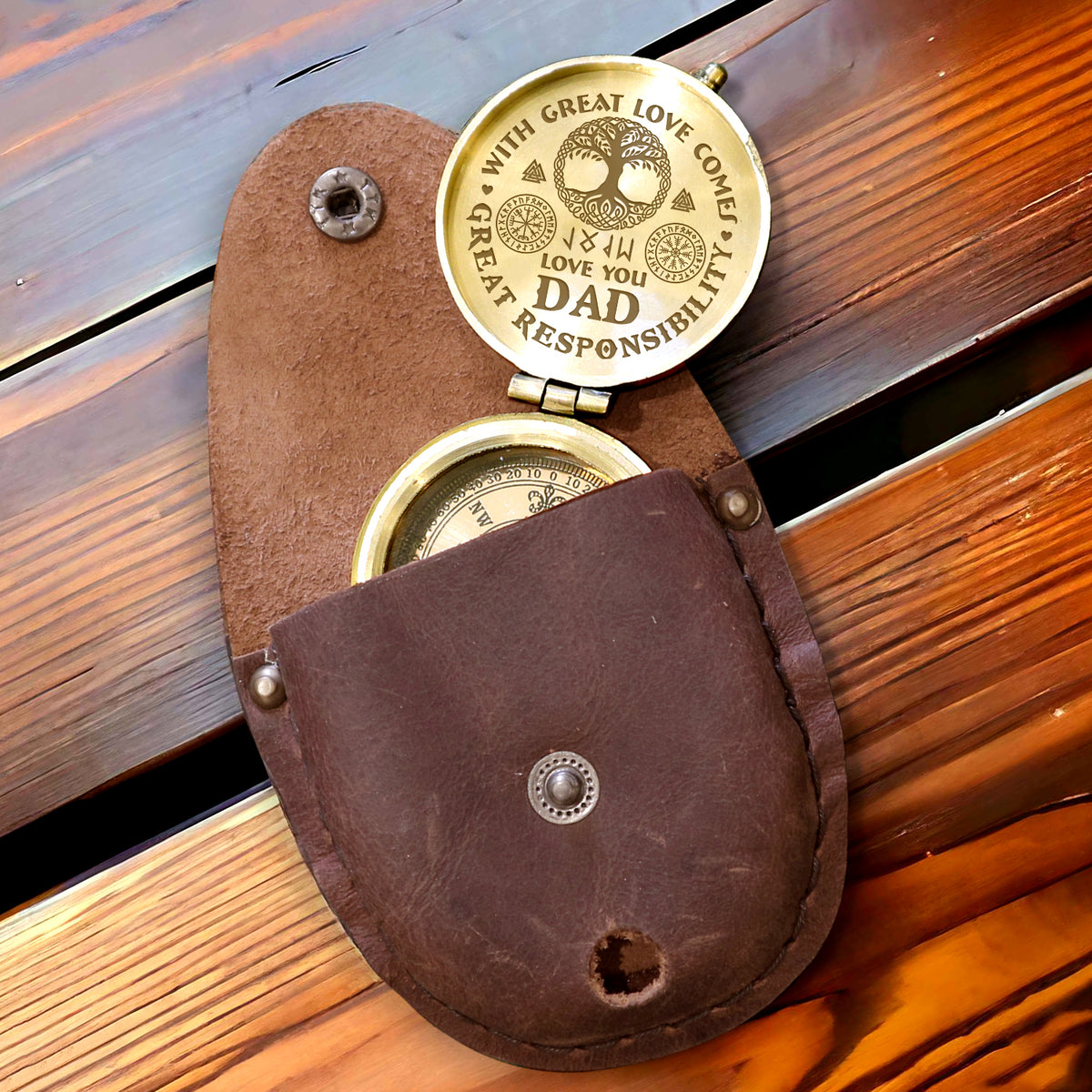 Engraved Compass - Viking - To My Dad - With Great Love Comes Great Responsibility - Gpb18042