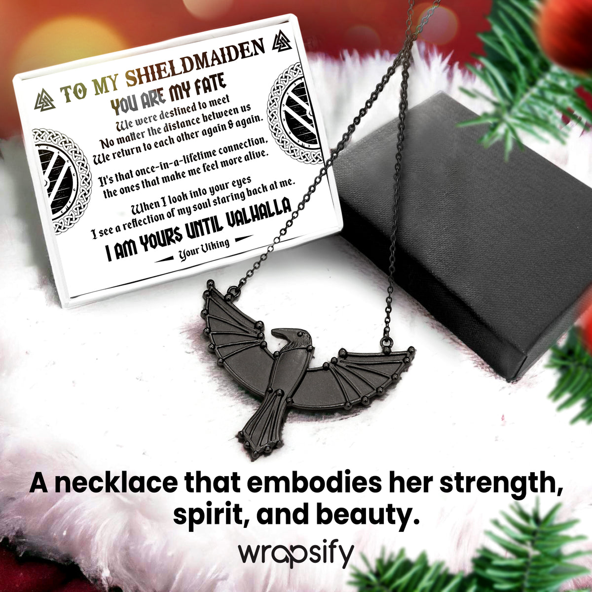 Personalized Dark Raven Necklace - My Shieldmaiden - I Am Yours Until Valhalla - Gncm13010