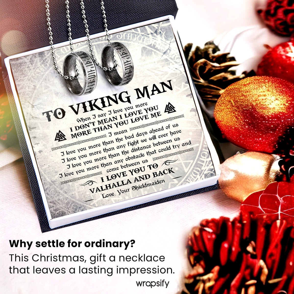 Personalized Couple Rune Ring Necklaces - My Viking Man - I Love You To Valhalla And Back - Gndx26003