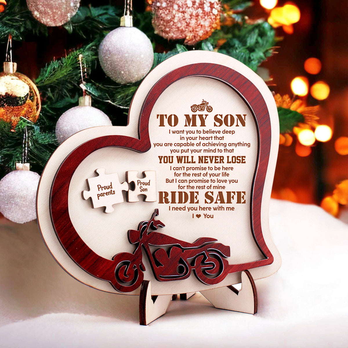 Wooden Motorcycle Heart Sign - Biker - To My Son - You Will Never Lose - Gan16003