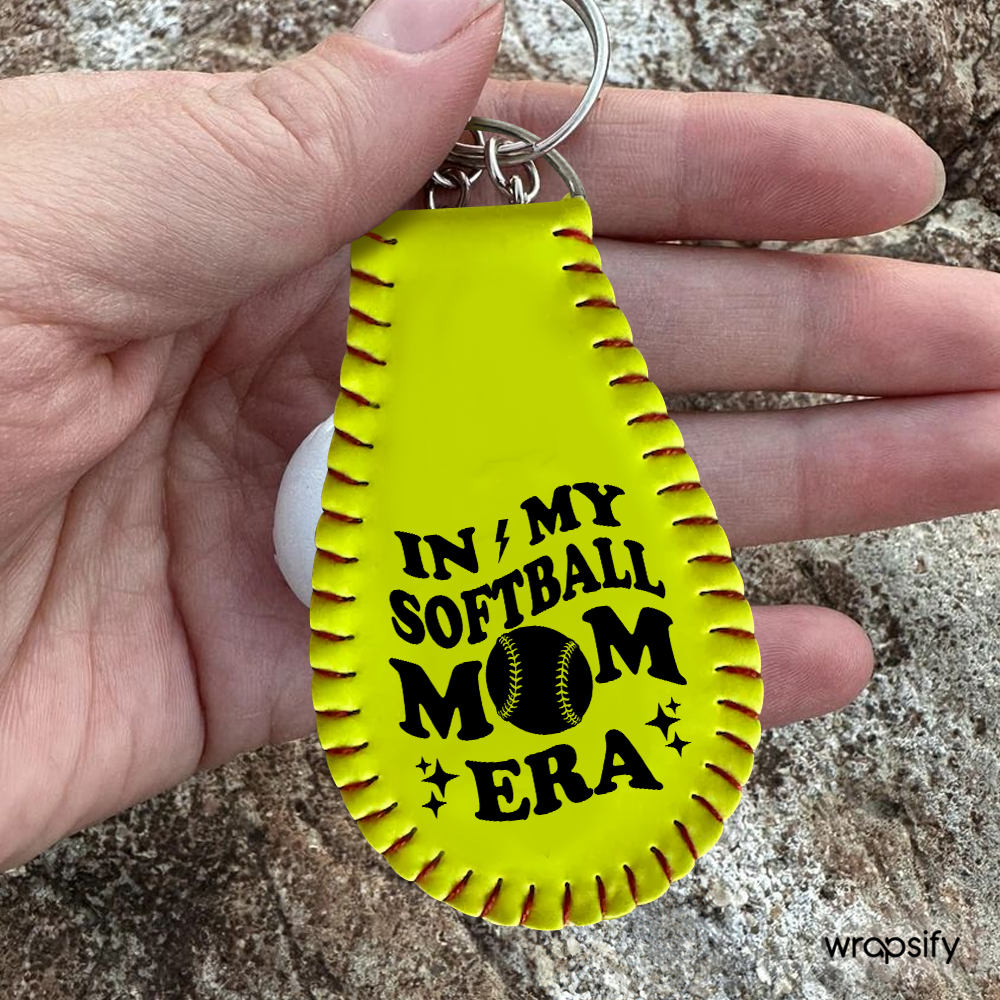 Handmade Leather Softball Keychain - Softball - To My Mom - In My Softball Mom Era - Gkqc19008