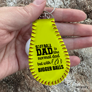 Handmade Leather Softball Keychain - Softball - To Myself - Softball Dad Is Like Normal Dad But Bigger Balls - Gkqc34001