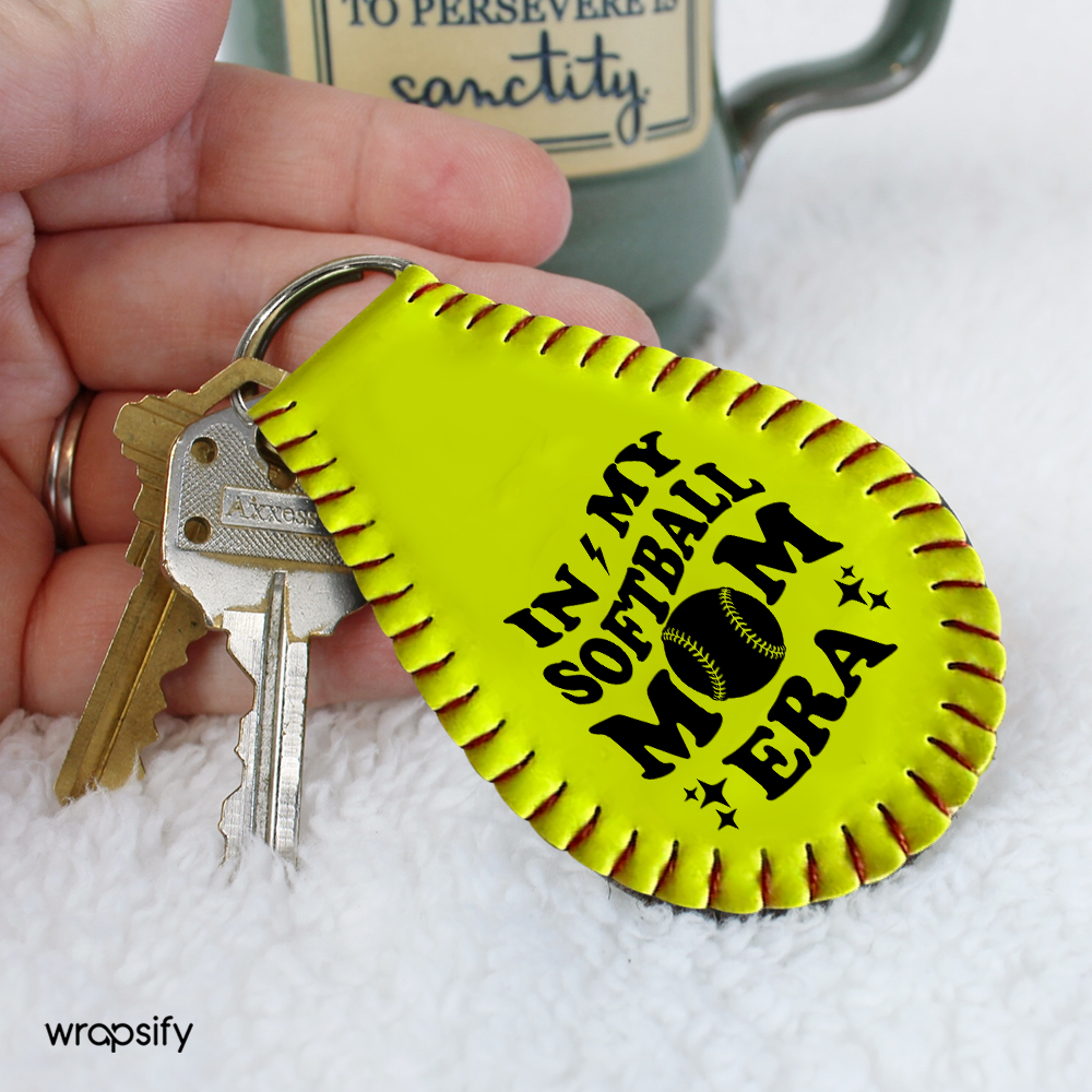 Handmade Leather Softball Keychain - Softball - To My Mom - In My Softball Mom Era - Gkqc19008
