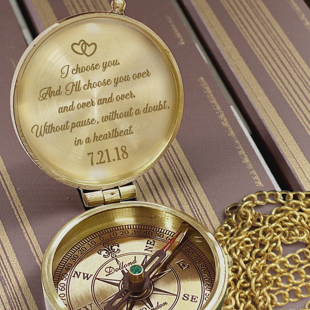Personalized Engraved Bronze Compass - Handmade 1 year Anniversary Gift for Couples | Custom Name, Date - Gpb26261