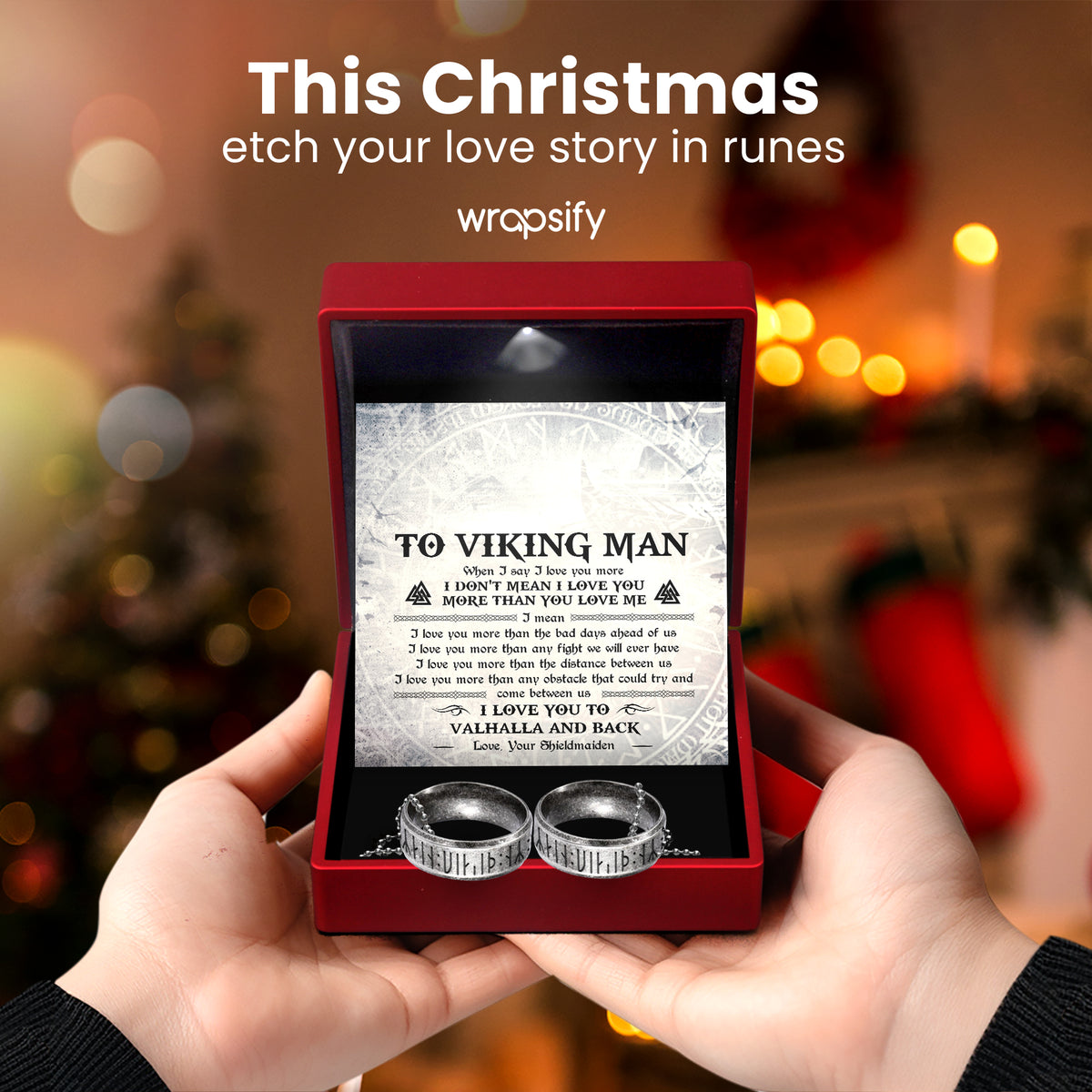 Personalized Couple Rune Ring Necklaces - My Viking Man - I Love You To Valhalla And Back - Gndx26003