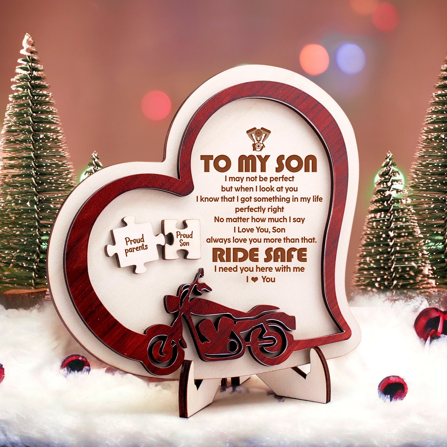 Wooden Motorcycle Heart Sign - Biker - To My Son - I Always Love You More Than That - Gan16006