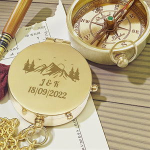 Personalized Engraved Bronze Compass - Handmade 1 year Anniversary Gift for Couples | Custom Name, Date - Gpb26272