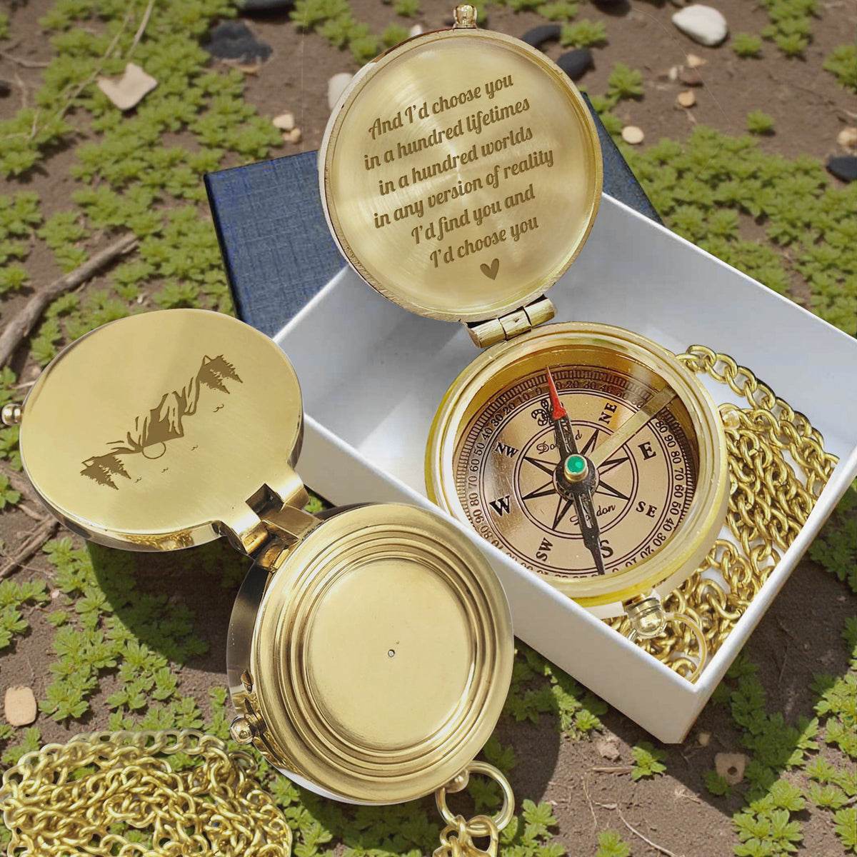 Personalized Engraved Bronze Compass - Handmade 1 year Anniversary Gift for Couples | Custom Name, Date - Gpb26273