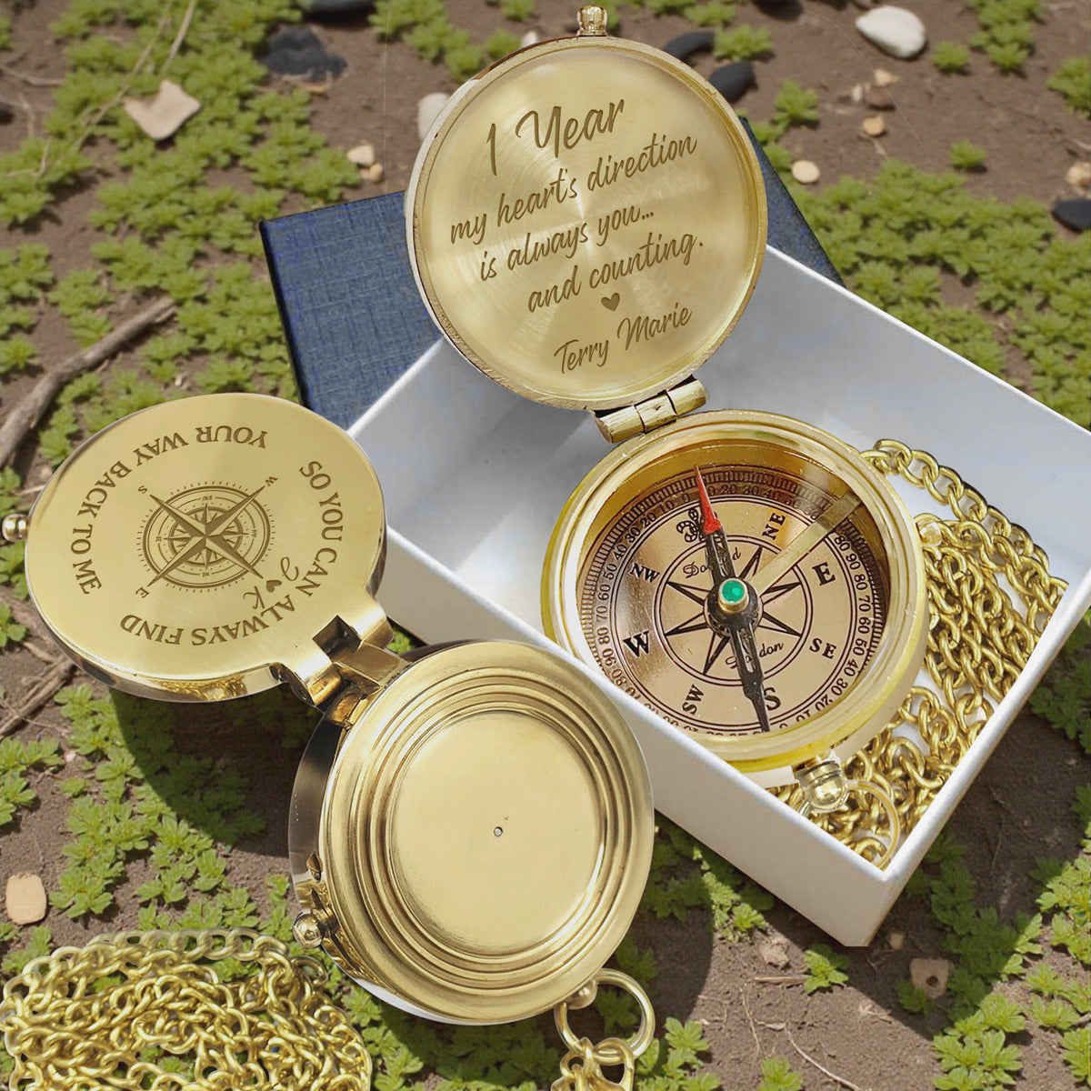 Personalized Engraved Bronze Compass - Handmade 1 year Anniversary Gift for Couples | Custom Name, Date - Gpb26263