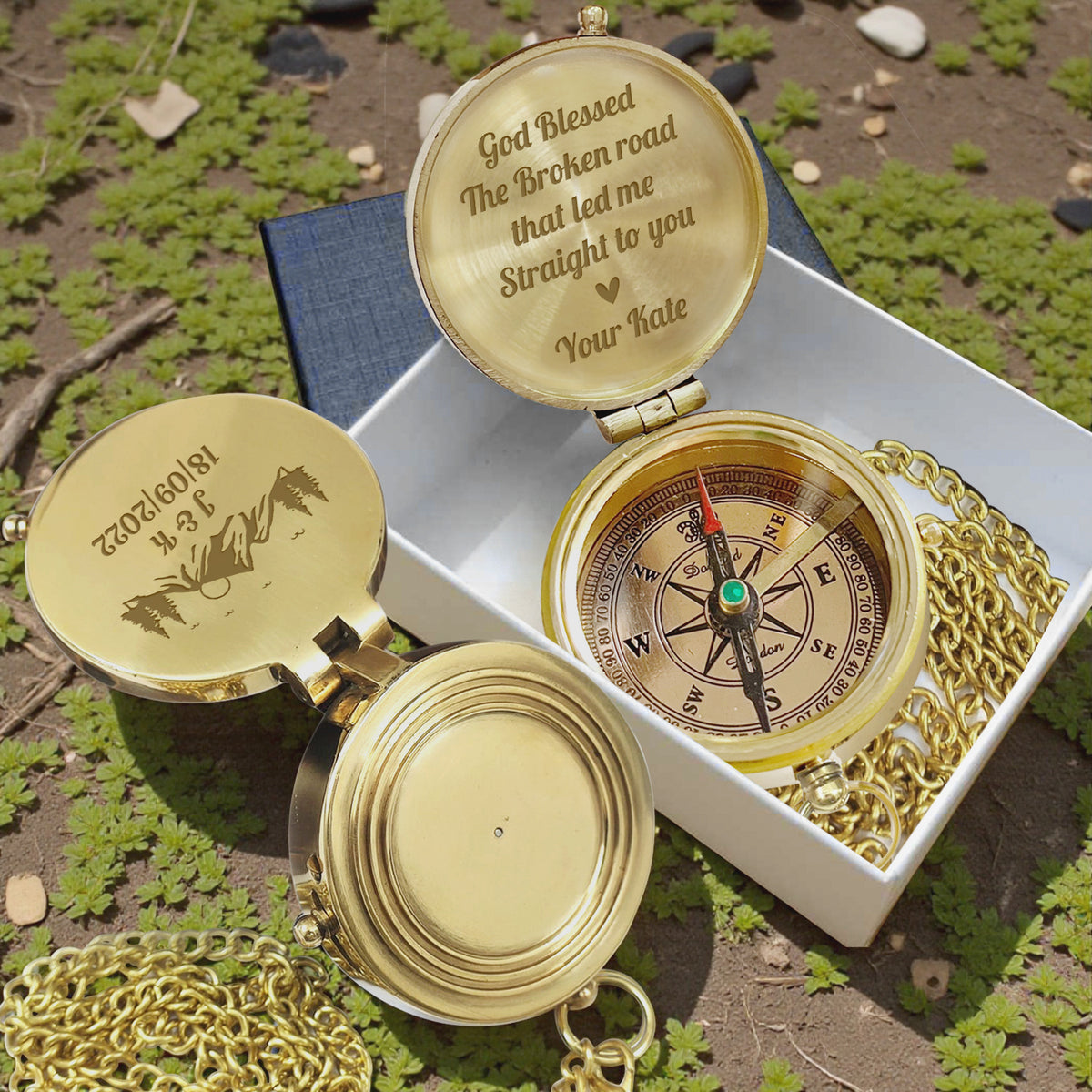 Personalized Engraved Bronze Compass - Handmade 1 year Anniversary Gift for Couples | Custom Name, Date - Gpb26272