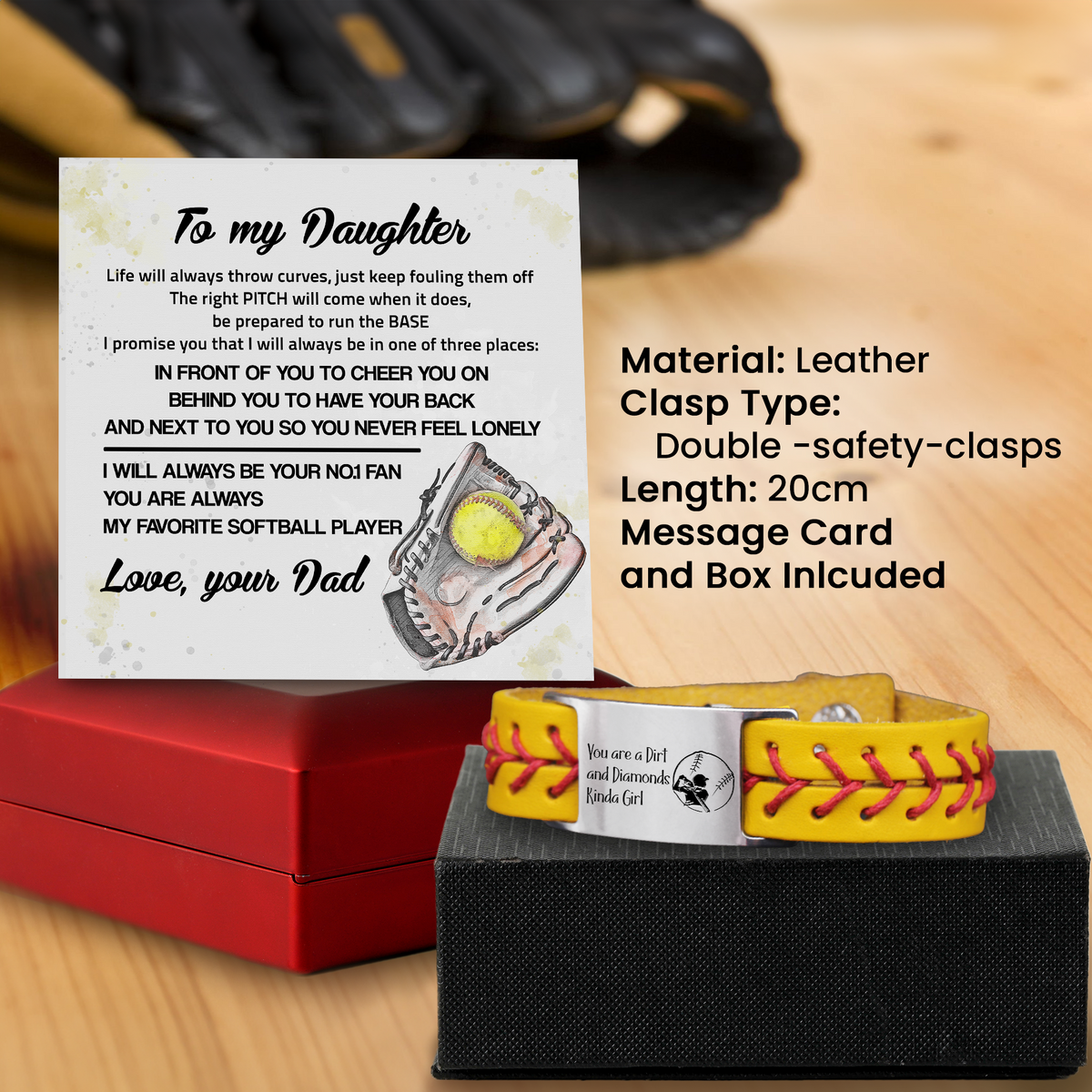 Personalized Softball Bracelet - Softball - To My Daughter - From Dad - My Favorite Softball Player - Gbzk17002