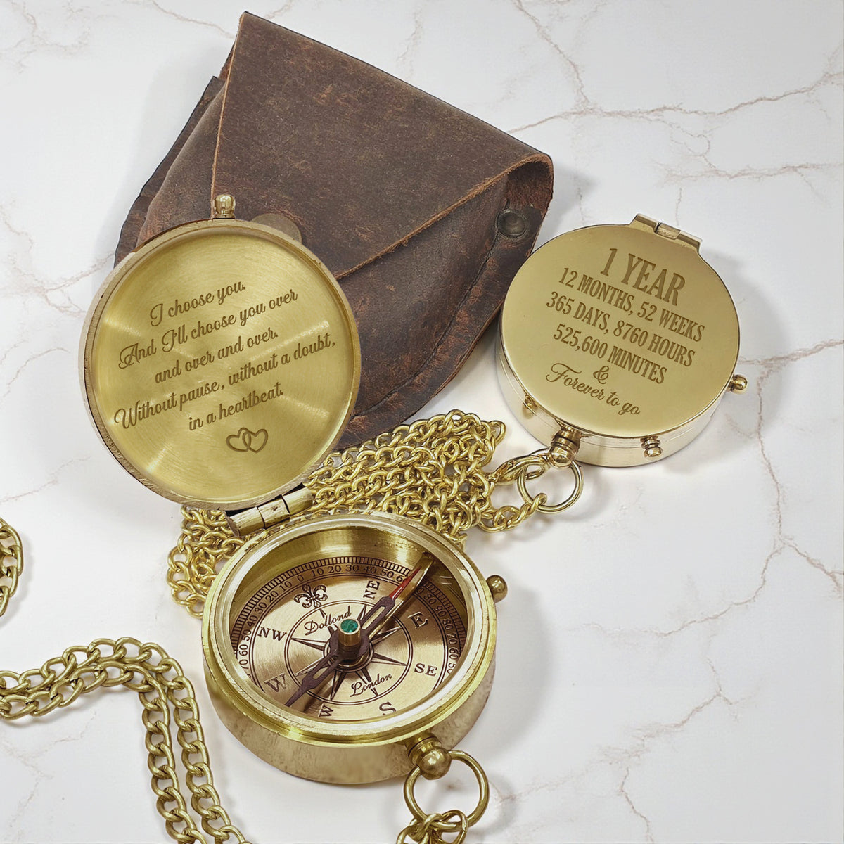 Personalized Engraved Bronze Compass - Handmade 1 year Anniversary Gift for Couples | Custom Name, Date - Gpb26261