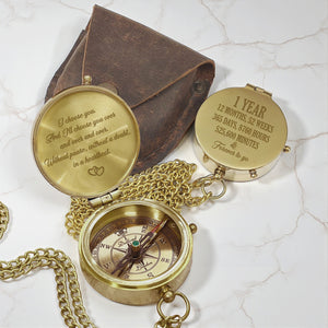 Personalized Engraved Bronze Compass - Handmade 1 year Anniversary Gift for Couples | Custom Name, Date - Gpb26261