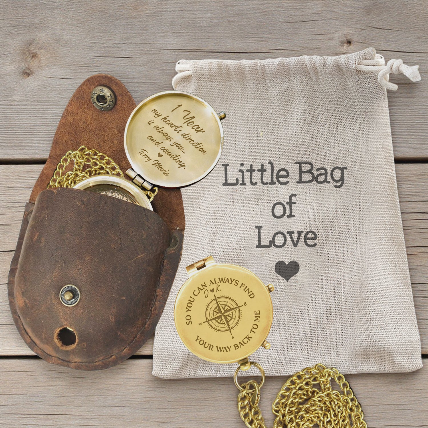 Personalized Engraved Bronze Compass - Handmade 1 year Anniversary Gift for Couples | Custom Name, Date - Gpb26263