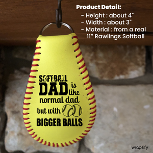 Handmade Leather Softball Keychain - Softball - To Myself - Softball Dad Is Like Normal Dad But Bigger Balls - Gkqc34001