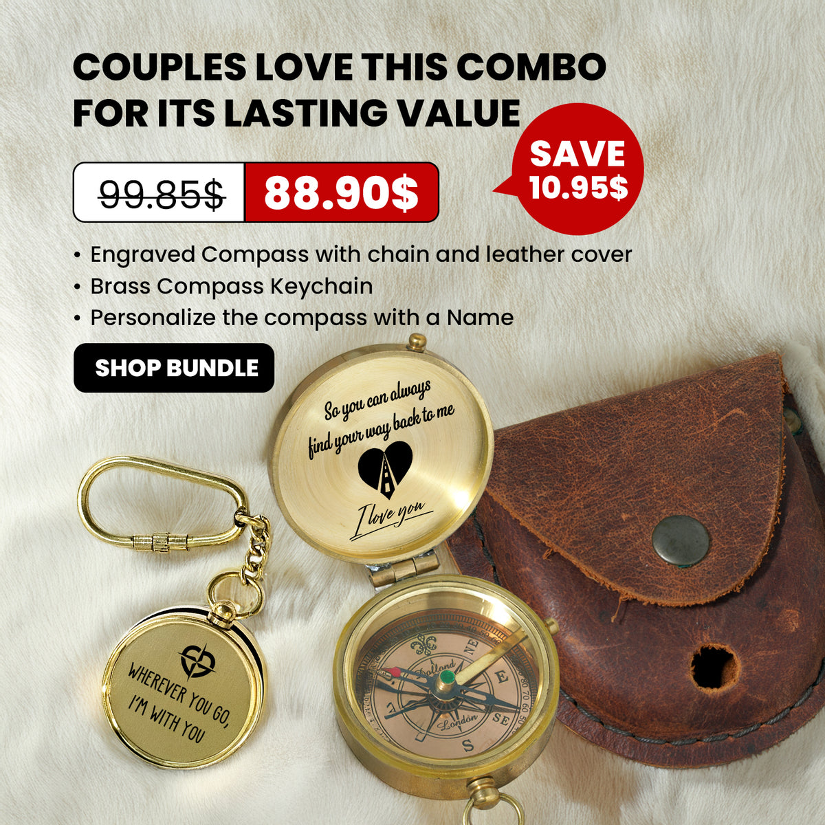 Combo Personalized Engraved Compass and Keychain - To My Loved One - Gpc14001