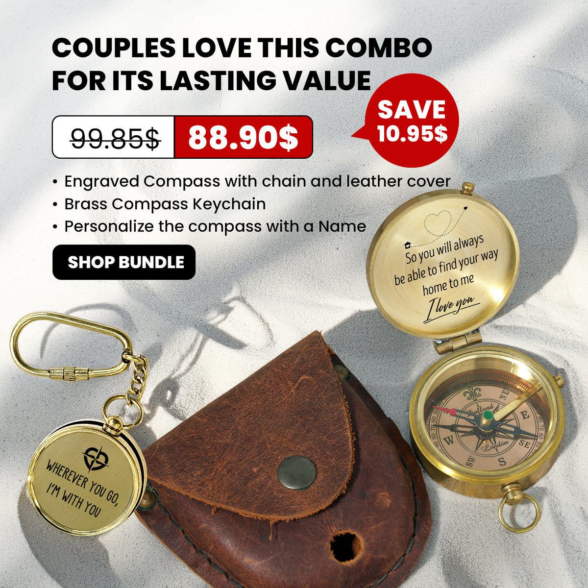Combo Personalized Engraved Compass and Keychain - To My Soulmate - Gpc14002