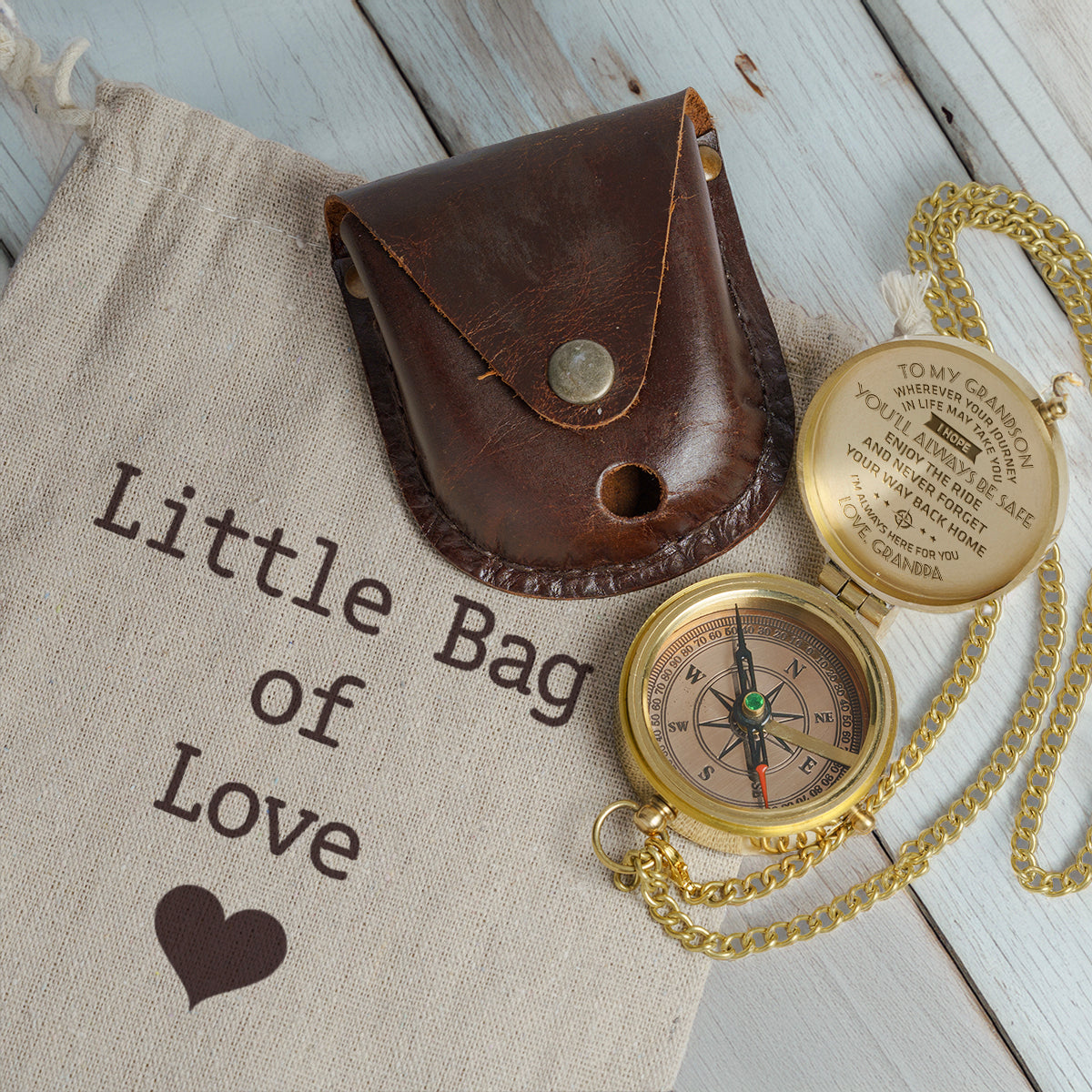 Personalized Engraved Compass - Family - To My Grandson - From Grandpa - I Hope You Will Always Be Safe - Gpb22008