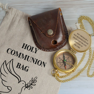 One Step with Faith, Forever Guided - May This Day Be A New Beginning For You - Baptism & Communion Compass + Free Personalized Communion Bag - Gpb16086