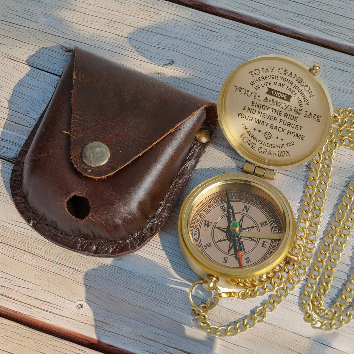 Personalized Engraved Compass - Family - To My Grandson - From Grandpa - I Hope You Will Always Be Safe - Gpb22008