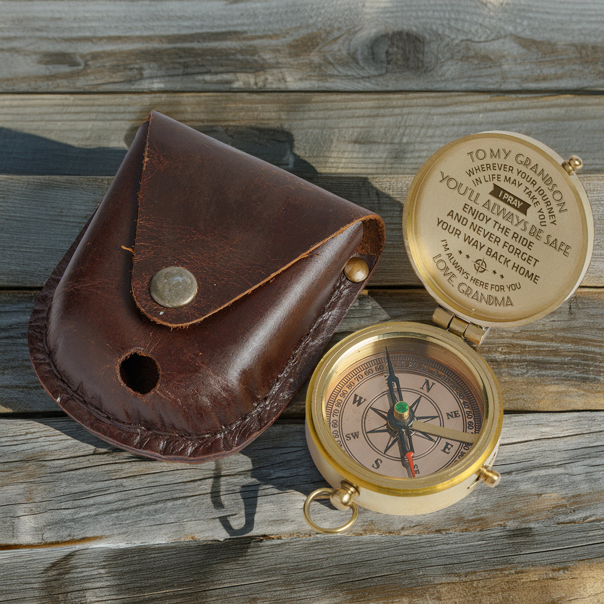 Personalized Engraved Compass - Family - To My Grandson - From Grandma - I Pray You'll Always Be Safe - Gpb22006