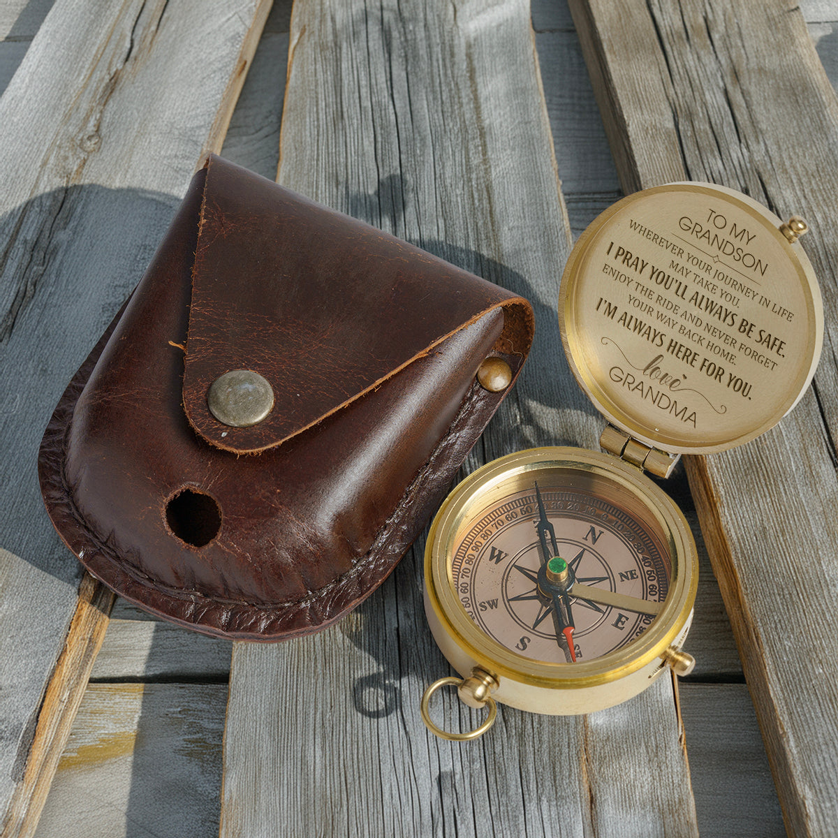 Personalized Engraved Compass - Family - To My Grandson - From Grandma - I Pray You'll Always Be Safe - Gpb22002