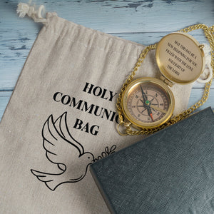 One Step with Faith, Forever Guided - May This Day Be A New Beginning For You - Baptism & Communion Compass + Free Personalized Communion Bag - Gpb16086