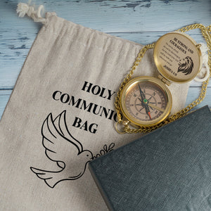 One Step with Faith, Forever Guided - Be Strong And Courageous - Baptism & Communion Compass + Free Personalized Communion Bag - Gpb16080