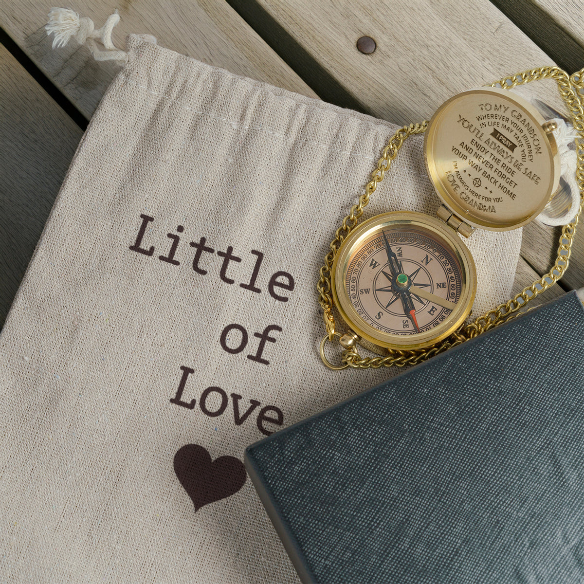 Personalized Engraved Compass - Family - To My Grandson - From Grandma - I Pray You'll Always Be Safe - Gpb22006