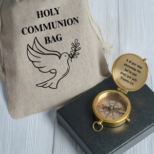 One Step with Faith, Forever Guided - In All Your Ways Acknowledge Him - Baptism & Communion Compass + Free Personalized Communion Bag - Gpb16081