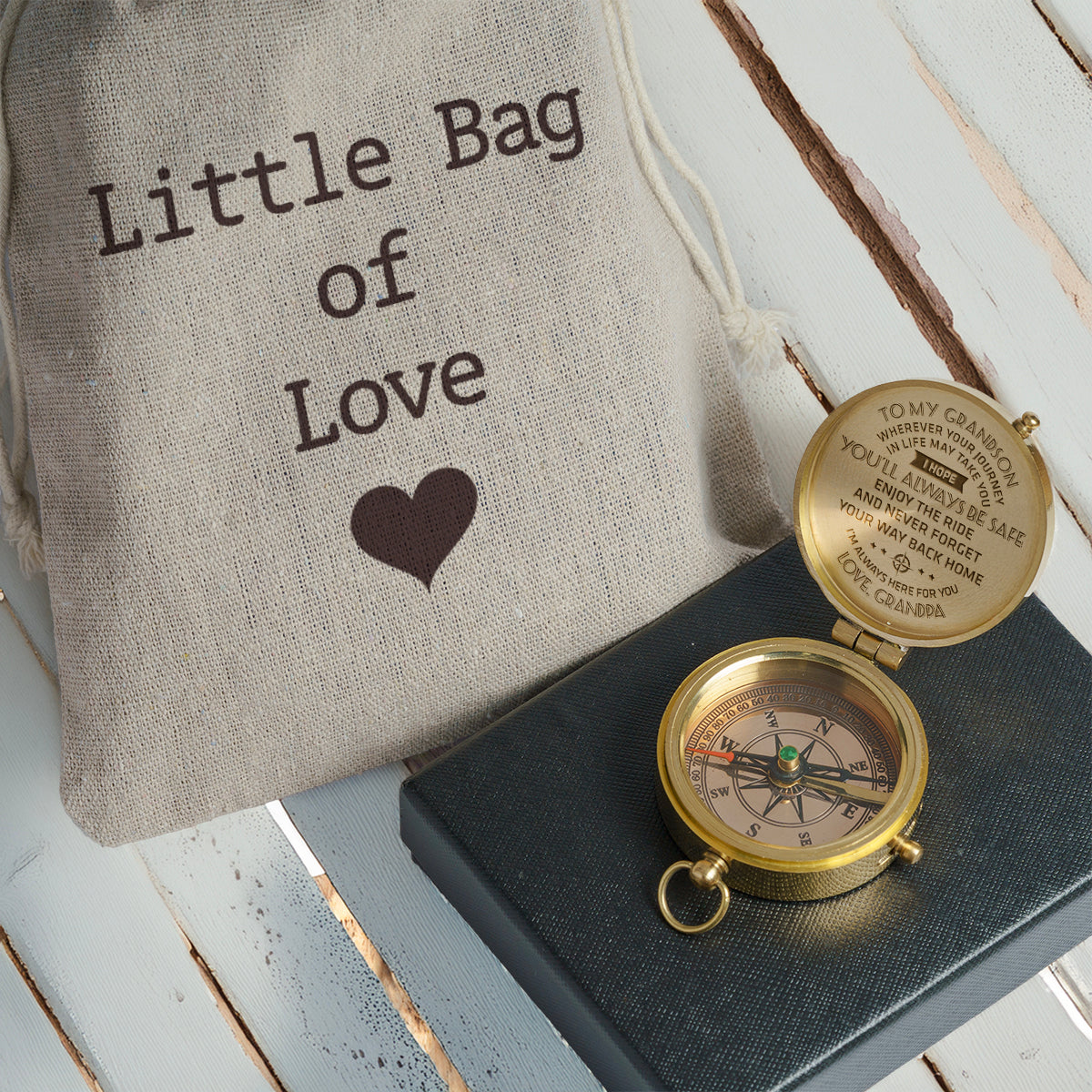 Personalized Engraved Compass - Family - To My Grandson - From Grandpa - I Hope You Will Always Be Safe - Gpb22008