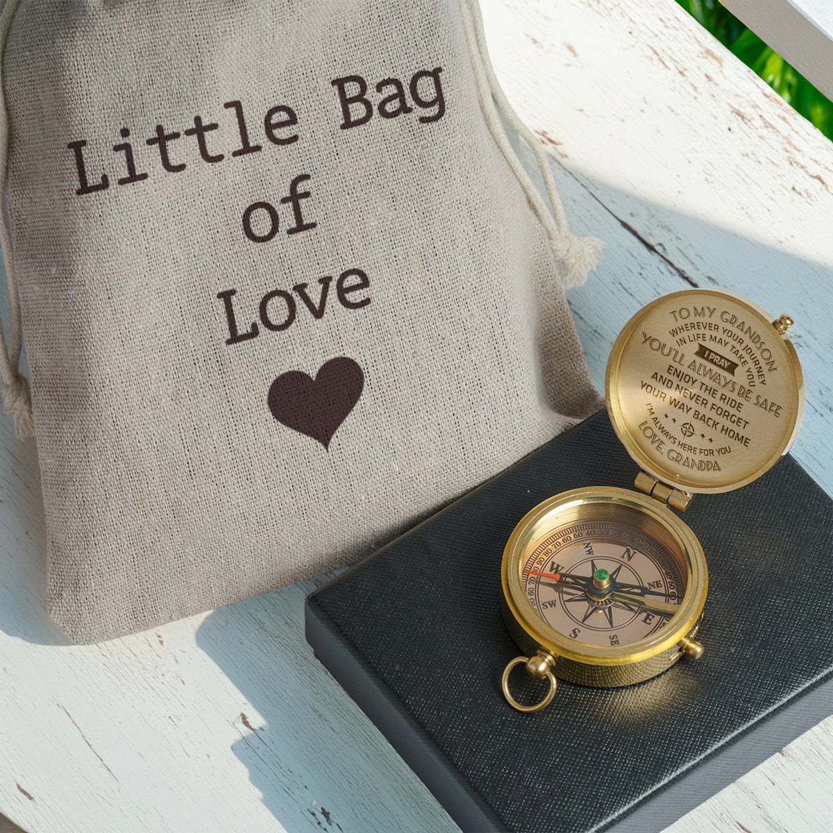 Personalized Engraved Compass - Family - To My Grandson - From Grandpa - I Pray You'll Always Be Safe - Gpb22004