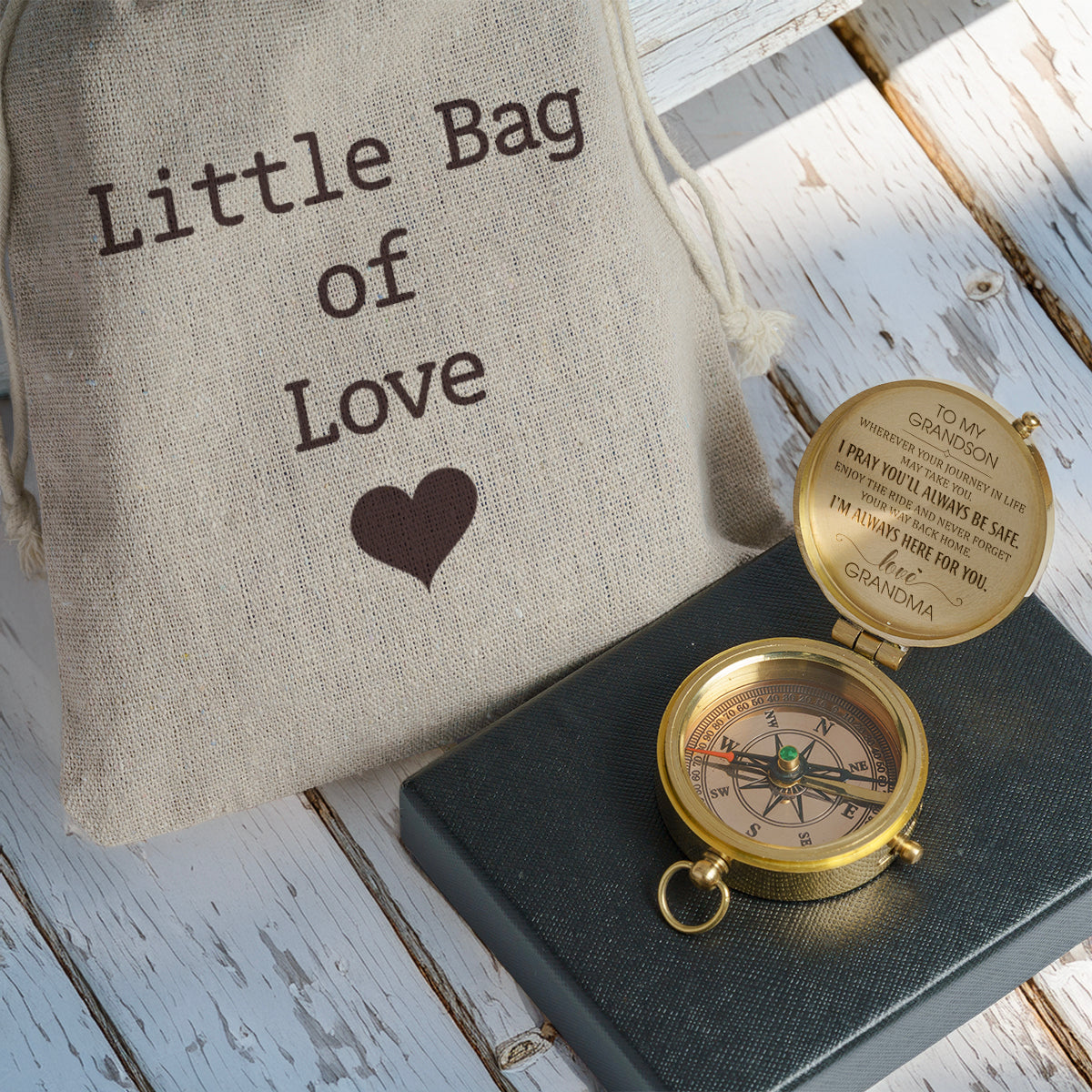 Personalized Engraved Compass - Family - To My Grandson - From Grandma - I Pray You'll Always Be Safe - Gpb22002